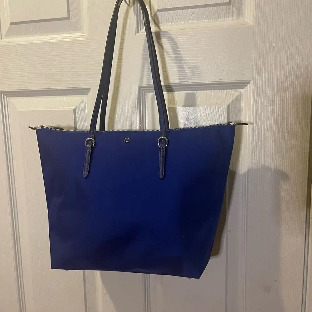 Lauren Ralph Lauren Nylon Royal Blue Medium tote synthetic straps & trim .